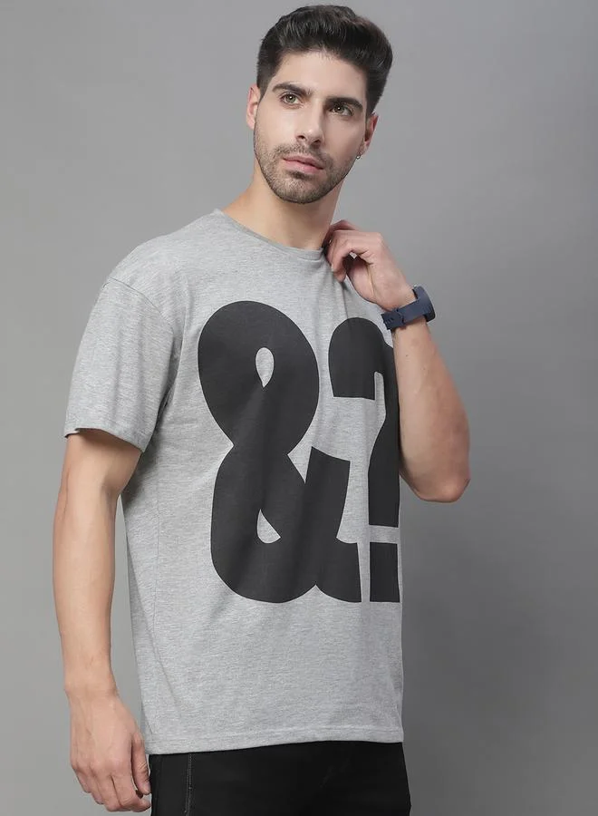 تايك تو تيشيرت رجالي رمادي كبير بطبعة جرافيك من دور